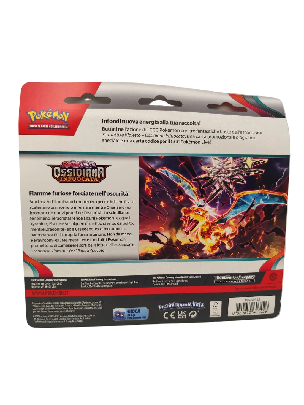 Blister da 3 bustine Pokémon Scarlatto e Violetto - Ossidiana Infuocata