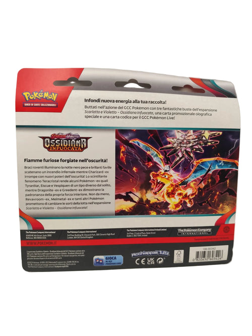 Blister da 3 bustine Pokémon Scarlatto e Violetto - Ossidiana Infuocata